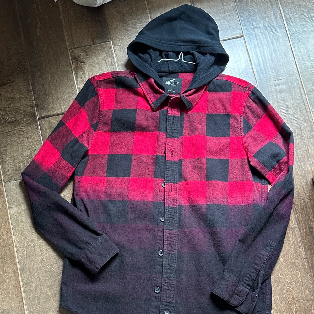 Hollister Red and Black Checkered Hooded heavy flannel Shirt